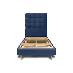 Sommeil De Plomb Lit avec tête de lit capitonnée velours et sommier kit - Lit en bois massif Sale