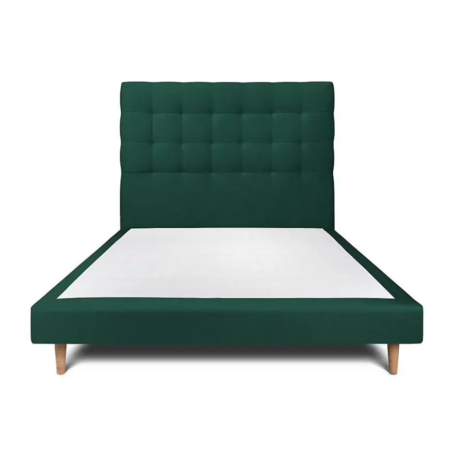 Sommeil De Plomb Lit avec tête de lit capitonnée velours et sommier - Lit en bois massif Best