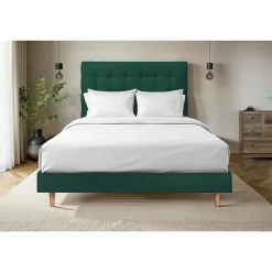 Sommeil De Plomb Lit avec tête de lit capitonnée velours et sommier - Lit en bois massif Best