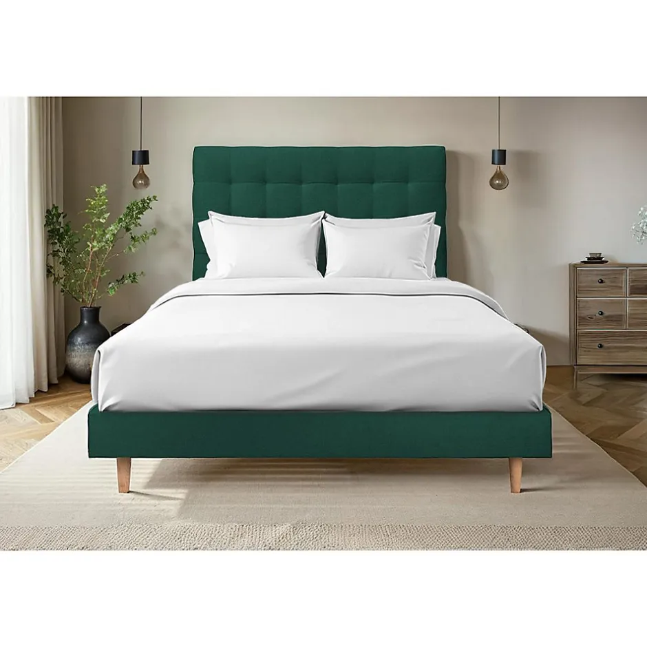 Sommeil De Plomb Lit avec tête de lit capitonnée velours et sommier - Lit en bois massif Best