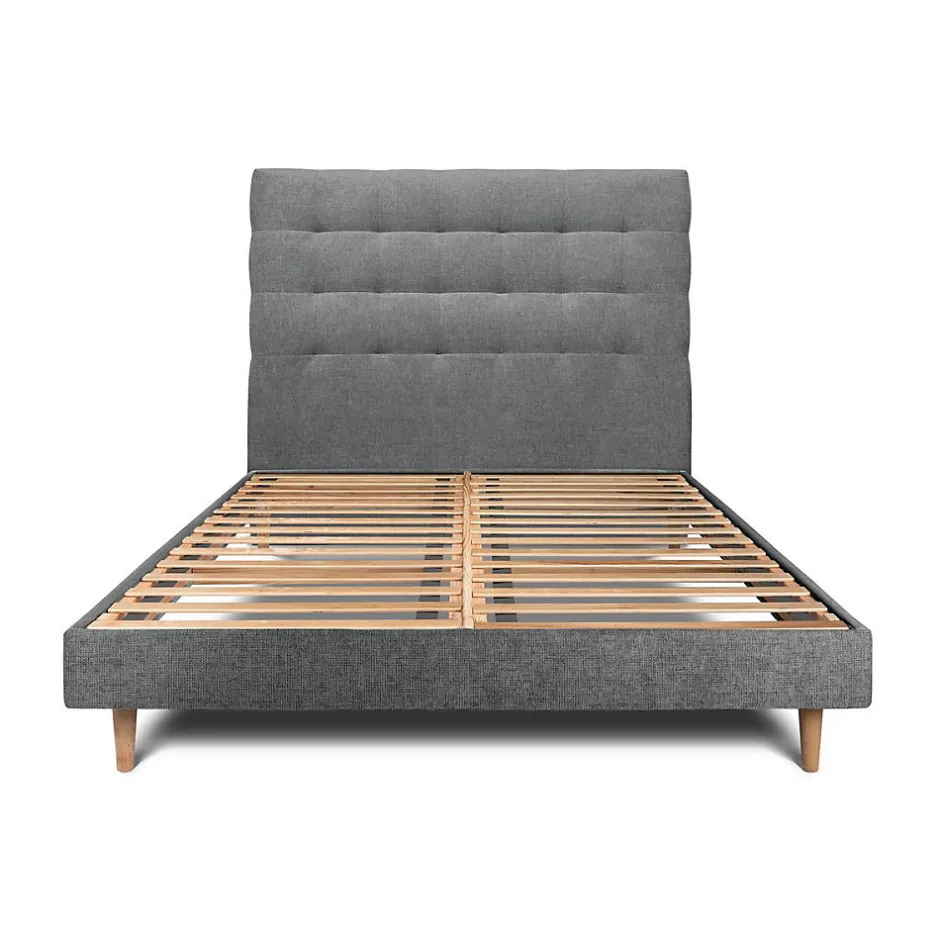 Sommeil De Plomb Lit avec tête de lit capitonnée tissu et sommier kit - Lit en bois massif
