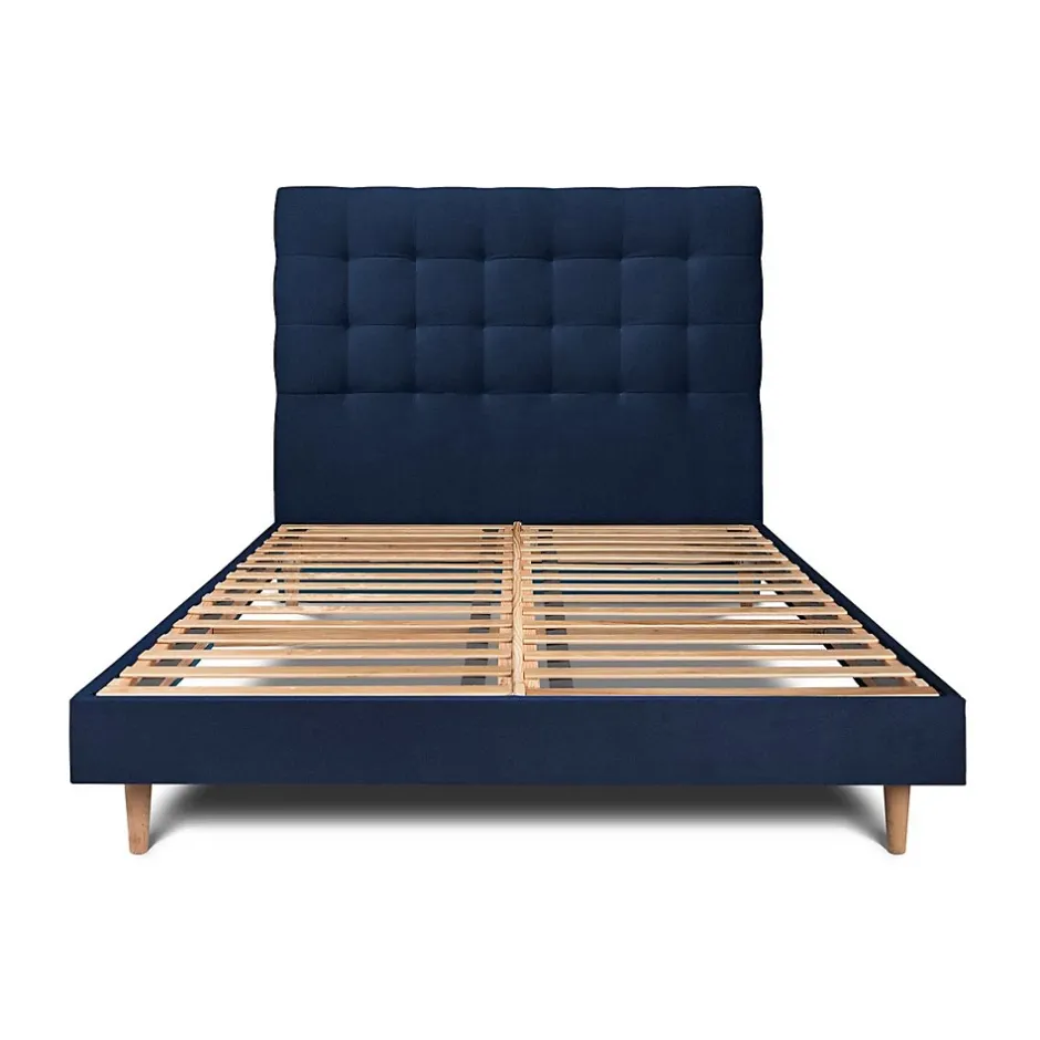 Sommeil De Plomb Lit avec tête de lit capitonnée velours et sommier kit - Lit en bois massif New