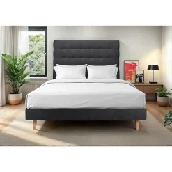 Sommeil De Plomb Lit avec tête de lit capitonnée tissu et sommier kit - Lit en bois massif Discount