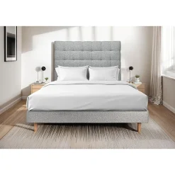 Sommeil De Plomb Lit avec tête de lit capitonnée et sommier kit - Lit en bois massif Sale