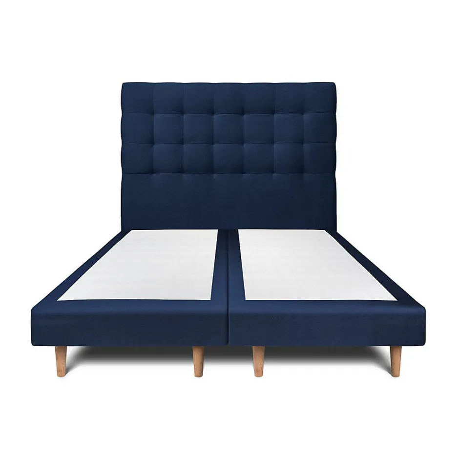 Sommeil De Plomb Lit avec tête de lit capitonnée velours et sommier - Lit en bois massif