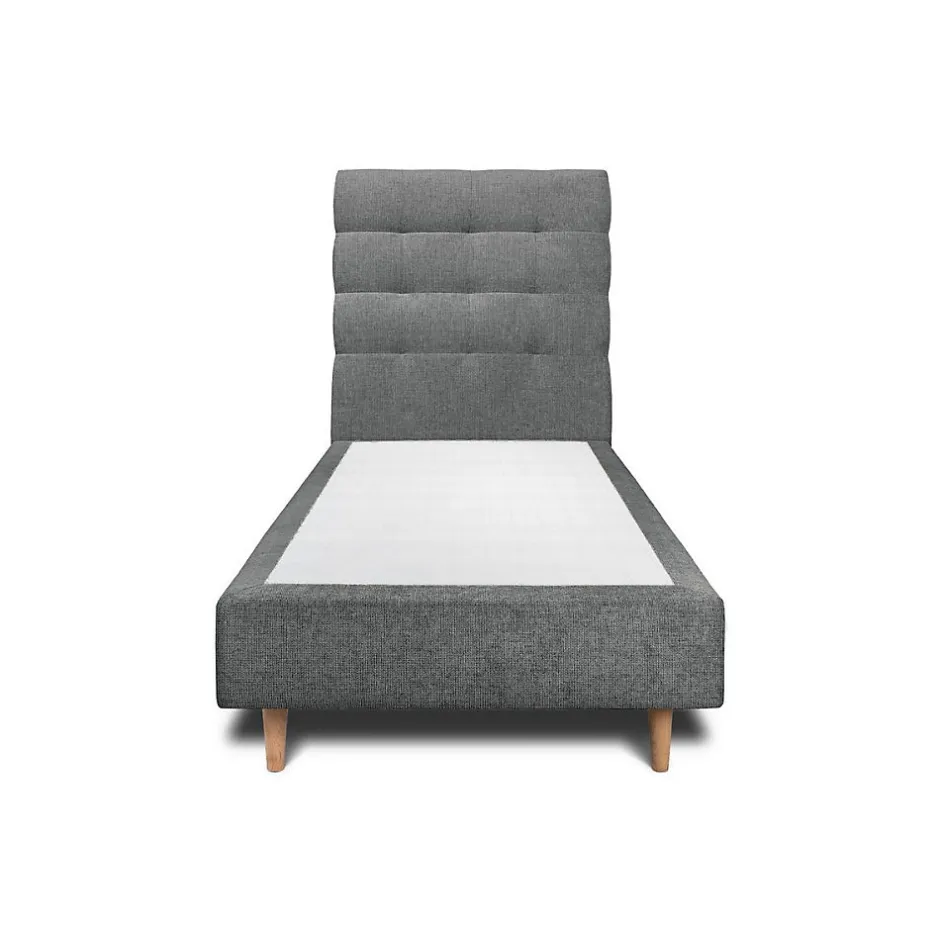Sommeil De Plomb Lit avec tête de lit capitonnée tissu et sommier tapissier - Lit en bois massif