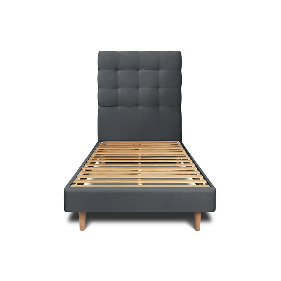 Sommeil De Plomb Lit avec tête de lit capitonnée velours et sommier kit - Lit en bois massif
