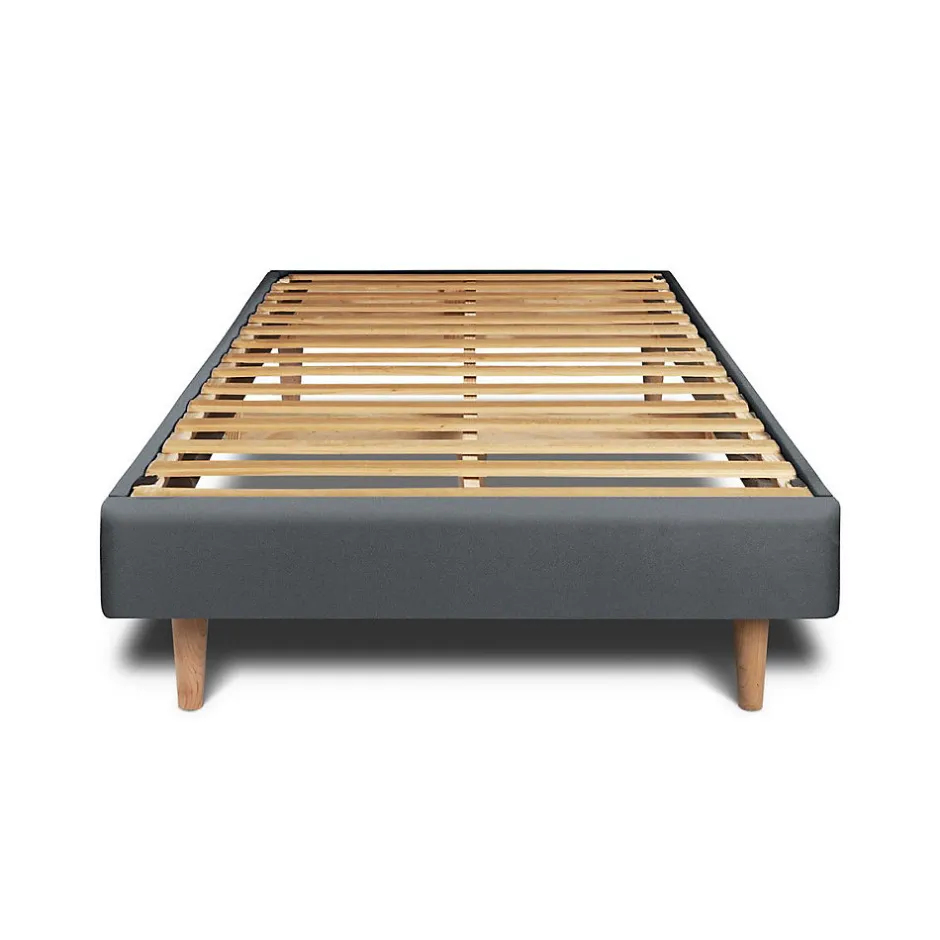 Sommeil De Plomb Lit avec tête de lit capitonnée velours et sommier kit - Lit en bois massif