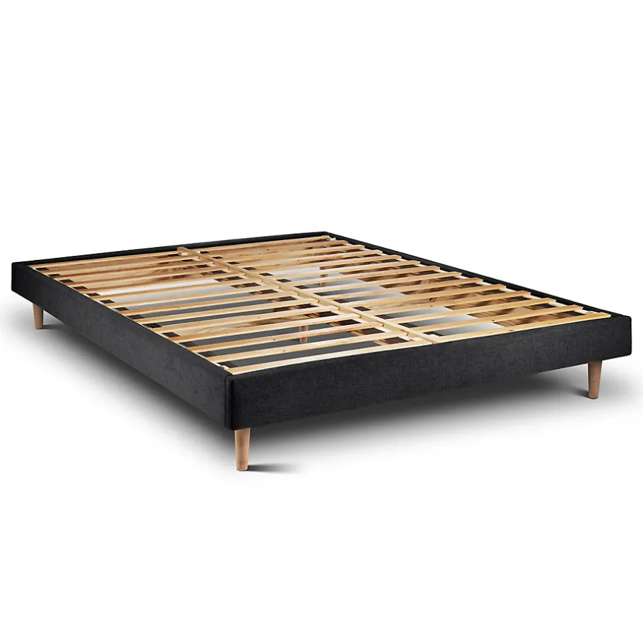 Sommeil De Plomb Lit avec tête de lit capitonnée tissu et sommier kit - Lit en bois massif