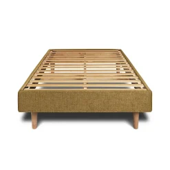 Sommeil De Plomb Lit avec tête de lit capitonnée tissu et sommier kit - Lit en bois massif