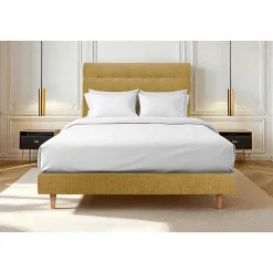 Sommeil De Plomb Lit avec tête de lit capitonnée tissu et sommier tapissier - Lit en bois massif Clearance
