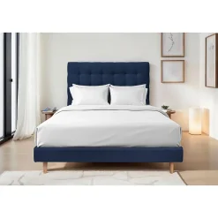 Sommeil De Plomb Lit avec tête de lit capitonnée velours et sommier - Lit en bois massif Hot
