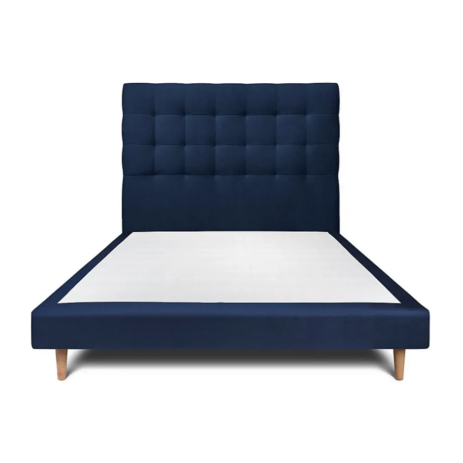 Sommeil De Plomb Lit avec tête de lit capitonnée velours et sommier - Lit en bois massif Hot