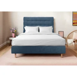 Sommeil De Plomb Lit avec tête de lit capitonnée tissu et sommier tapissier - Lit en bois massif New