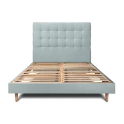 Sommeil De Plomb Lit avec tête de lit capitonnée velours et sommier kit - Lit en bois massif Hot