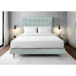 Sommeil De Plomb Lit avec tête de lit capitonnée velours et sommier kit - Lit en bois massif Hot