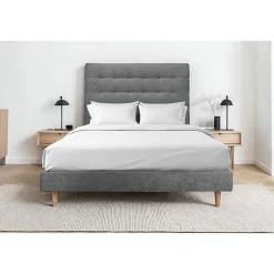 Sommeil De Plomb Lit avec tête de lit capitonnée tissu et sommier tapissier - Lit en bois massif New