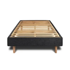 Sommeil De Plomb Lit avec tête de lit capitonnée tissu et sommier kit - Lit en bois massif