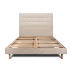 Sommeil De Plomb Lit avec tête de lit capitonnée tissu et sommier kit - Lit en bois massif Outlet