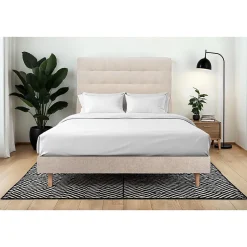 Sommeil De Plomb Lit avec tête de lit capitonnée tissu et sommier kit - Lit en bois massif Outlet