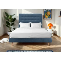 Sommeil De Plomb Lit avec tête de lit capitonnée tissu et sommier kit - Lit en bois massif Online