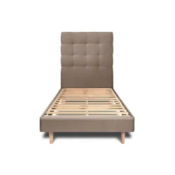 Sommeil De Plomb Lit avec tête de lit capitonnée velours et sommier kit - Lit en bois massif