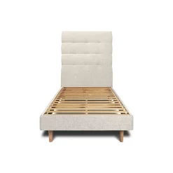 Sommeil De Plomb Lit avec tête de lit capitonnée tissu et sommier kit - Lit en bois massif New