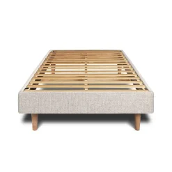 Sommeil De Plomb Lit avec tête de lit capitonnée tissu et sommier kit - Lit en bois massif New