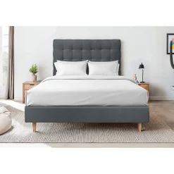 Sommeil De Plomb Lit avec tête de lit capitonnée velours et sommier - Lit en bois massif Hot