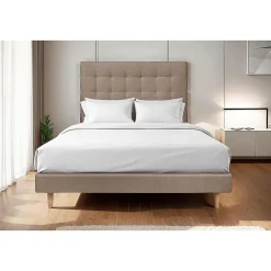 Sommeil De Plomb Lit avec tête de lit capitonnée velours et sommier - Lit en bois massif