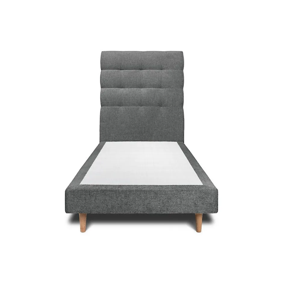 Sommeil De Plomb Lit avec tête de lit capitonnée tissu et sommier tapissier - Lit en bois massif