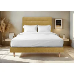 Sommeil De Plomb Lit avec tête de lit capitonnée tissu et sommier kit - Lit en bois massif Hot