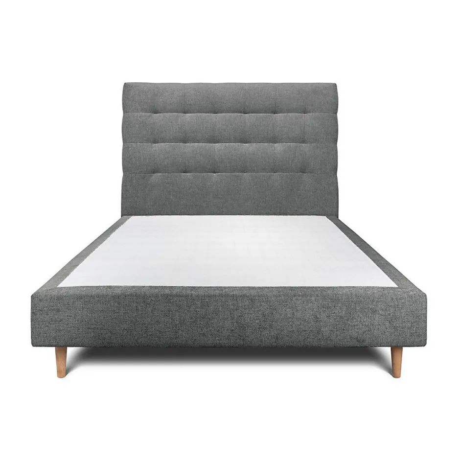 Sommeil De Plomb Lit avec tête de lit capitonnée tissu et sommier tapissier - Lit en bois massif