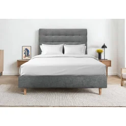 Sommeil De Plomb Lit avec tête de lit capitonnée tissu et sommier tapissier - Lit en bois massif