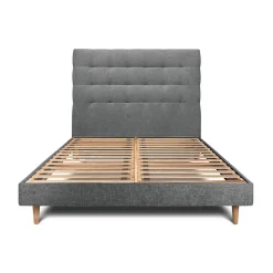 Sommeil De Plomb Lit avec tête de lit capitonnée tissu et sommier kit - Lit en bois massif Outlet