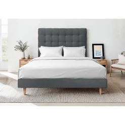 Sommeil De Plomb Lit avec tête de lit capitonnée velours et sommier - Lit en bois massif Outlet