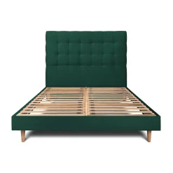 Sommeil De Plomb Lit avec tête de lit capitonnée velours et sommier kit - Lit en bois massif Sale
