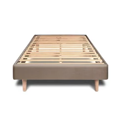Sommeil De Plomb Lit avec tête de lit capitonnée velours et sommier kit - Lit en bois massif Best
