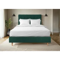 Sommeil De Plomb Lit avec tête de lit capitonnée velours et sommier - Lit en bois massif