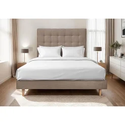 Sommeil De Plomb Lit avec tête de lit capitonnée velours et sommier kit - Lit en bois massif Online