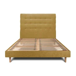 Sommeil De Plomb Lit avec tête de lit capitonnée tissu et sommier kit - Lit en bois massif Outlet