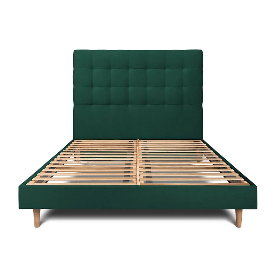 Sommeil De Plomb Lit avec tête de lit capitonnée velours et sommier kit - Lit en bois massif