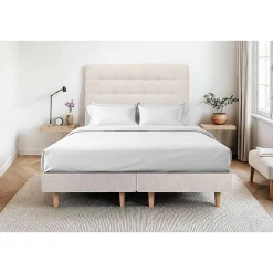 Sommeil De Plomb Lit avec tête de lit capitonnée tissu et sommier tapissier - Lit en bois massif