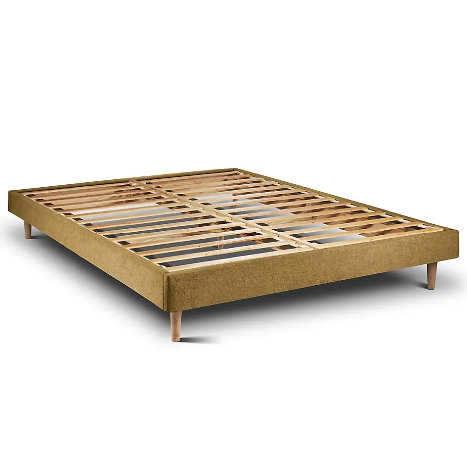 Sommeil De Plomb Lit avec tête de lit capitonnée tissu et sommier kit - Lit en bois massif