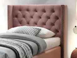 Enfant Vente-unique Lit avec tête de lit capitonnée - 90 x 200 cm - Velours rose - MASSIMO II