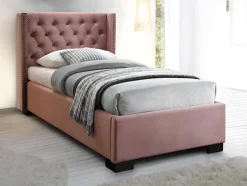 Enfant Vente-unique Lit avec tête de lit capitonnée - 90 x 200 cm - Velours rose - MASSIMO II