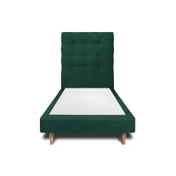 Sommeil De Plomb Lit avec tête de lit capitonnée velours et sommier - Lit en bois massif