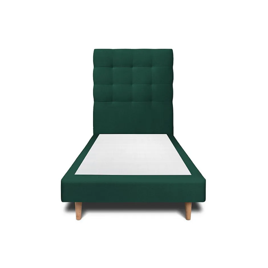 Sommeil De Plomb Lit avec tête de lit capitonnée velours et sommier - Lit en bois massif