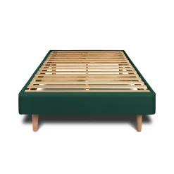 Sommeil De Plomb Lit avec tête de lit capitonnée velours et sommier kit - Lit en bois massif