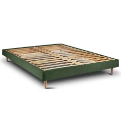 Sommeil De Plomb Lit avec tête de lit capitonnée tissu et sommier kit - Lit en bois massif Best